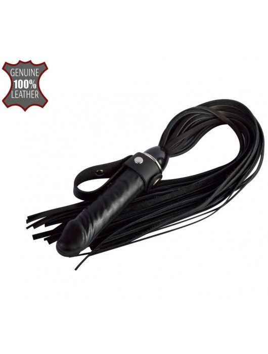 Черная плеть  Ковбой  с ручкой-фаллосом - 55 см. - Sitabella - купить с доставкой в Новошахтинске