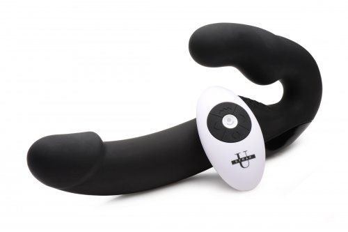Черный безремневой страпон Urge Silicone Strap On с пультом ДУ - 24 см. - XR Brands - купить с доставкой в Новошахтинске