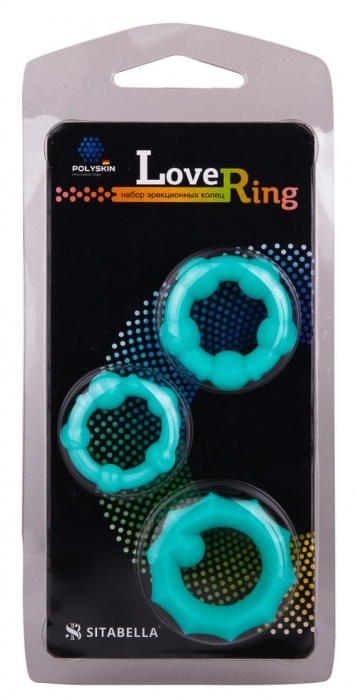 Набор из 3 бирюзовых рельефных эрекционных колец - Sitabella - в Новошахтинске купить с доставкой