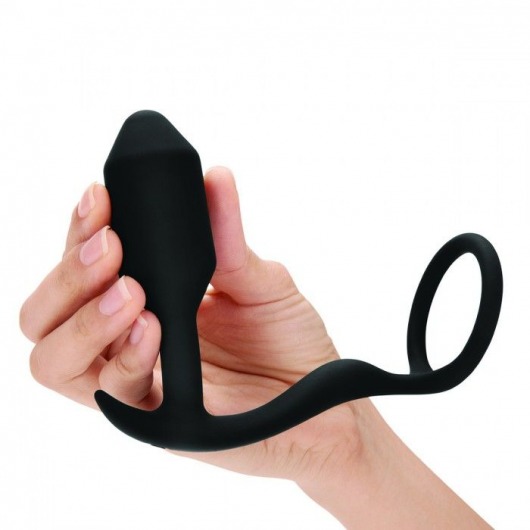Черное эрекционное кольцо с анальным плагом Snug   Tug - b-Vibe - в Новошахтинске купить с доставкой