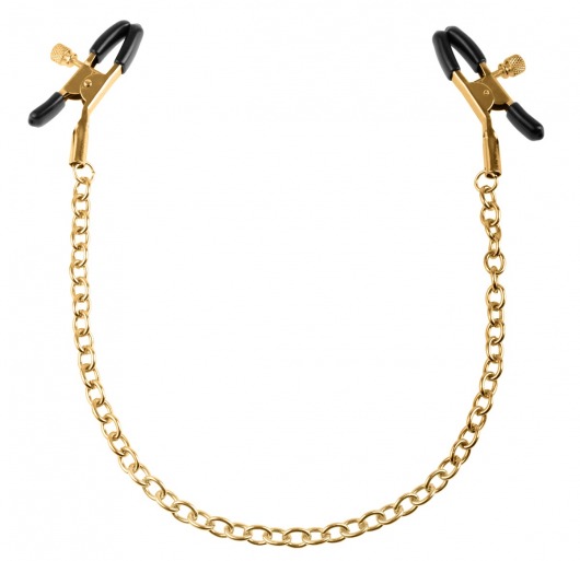Чёрные с золотом зажимы на соски Gold Chain Nipple Clamps - Pipedream - купить с доставкой в Новошахтинске