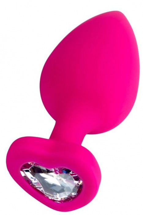 Розовая анальная втулка Diamond Heart с прозрачным кристаллом - 9,5 см. - ToyFa - купить с доставкой в Новошахтинске