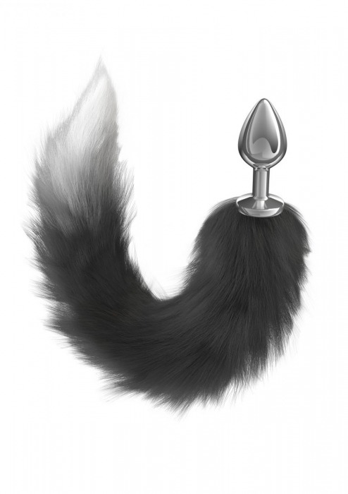 Серебристая анальная пробка с черным хвостом Starlit - Lola Games - купить с доставкой в Новошахтинске