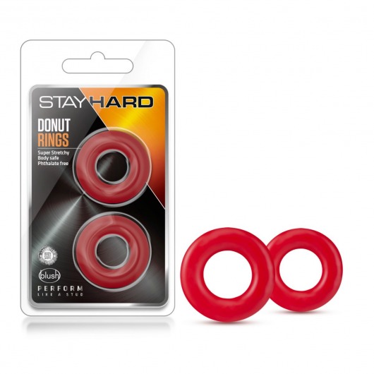 Набор из 2 красных эрекционных колец Stay Hard Donut Rings - Blush Novelties - в Новошахтинске купить с доставкой