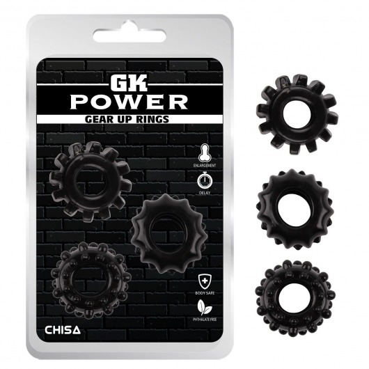Набор из 3 черных эрекционных колец Gear Up Rings - Chisa - в Новошахтинске купить с доставкой