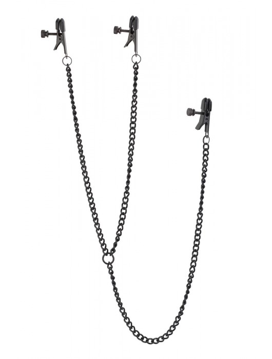 Черные зажимы на соски и клитор на цепочке DELUXE NIPPLE   CLIT CLAMPS - Dream Toys - купить с доставкой в Новошахтинске