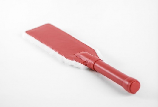 Красно-белая двустороння шлепалка из натуральной кожи и меха - 35 см. - БДСМ Арсенал - купить с доставкой в Новошахтинске