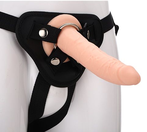 Телесный страпон на черных трусиках STRAP ON REAL DILDO - 20 см. - Dream Toys - купить с доставкой в Новошахтинске
