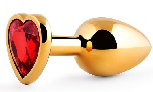 Золотистая анальная пробка с красным стразом-сердечком - 8 см. - Anal Jewelry Plug - купить с доставкой в Новошахтинске