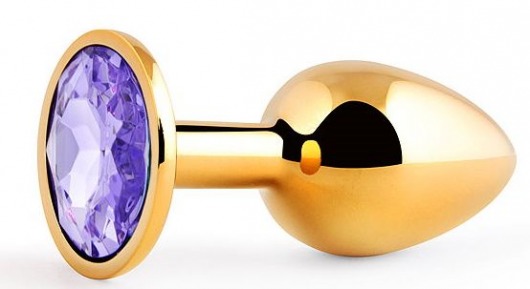 Золотистая анальная пробка с фиолетовым стразом - 7,2 см. - Anal Jewelry Plug - купить с доставкой в Новошахтинске