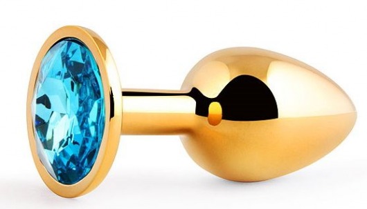 Золотистая анальная пробка с голубым стразом - 7,2 см. - Anal Jewelry Plug - купить с доставкой в Новошахтинске