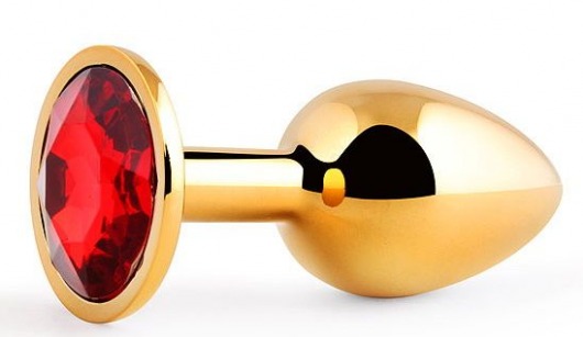 Золотистая анальная пробка с красным стразом - 7,2 см. - Anal Jewelry Plug - купить с доставкой в Новошахтинске