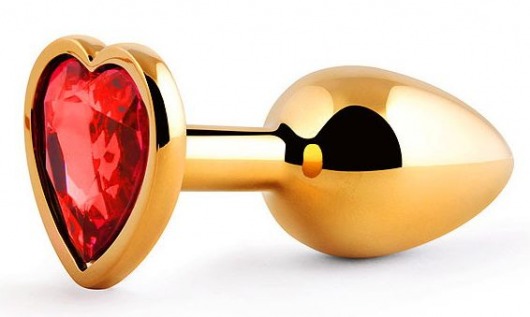 Золотистая анальная пробка с красным стразом-сердечком - 7 см. - Anal Jewelry Plug - купить с доставкой в Новошахтинске
