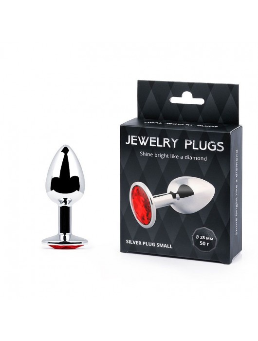 Серебристая анальная пробка с красным стразом - 7,2 см. - Anal Jewelry Plug - купить с доставкой в Новошахтинске