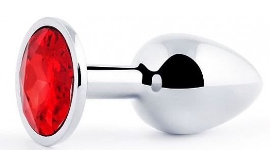 Серебристая анальная пробка с красным стразом - 7,2 см. - Anal Jewelry Plug - купить с доставкой в Новошахтинске