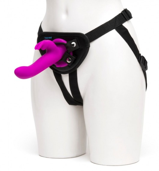 Лиловый страпон Rechargeable Vibrating Strap-On Harness Set - 17,6 см. - Happy Rabbit - купить с доставкой в Новошахтинске