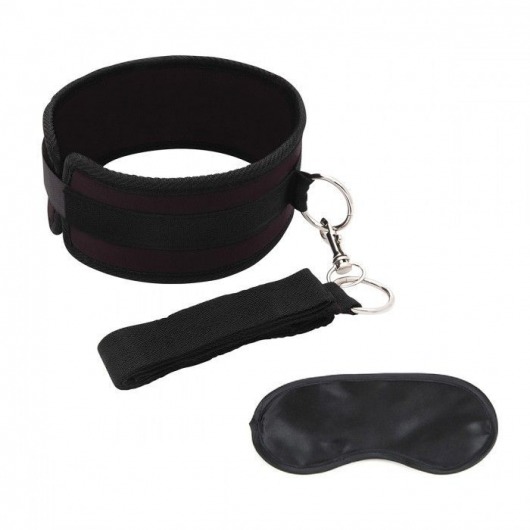 Черный ошейник с длинным поводком Collar and Leash Set - Lux Fetish - купить с доставкой в Новошахтинске