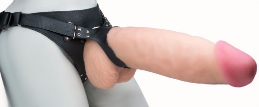Телесный реалистичный фаллоимитатор на черных трусиках Real Big Strap-On - 34,5 см. - LOVETOY (А-Полимер) - купить с доставкой в Новошахтинске