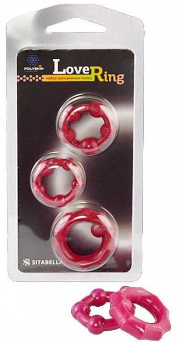 Набор из 3 малиновых рельефных эрекционных колец - Sitabella - в Новошахтинске купить с доставкой