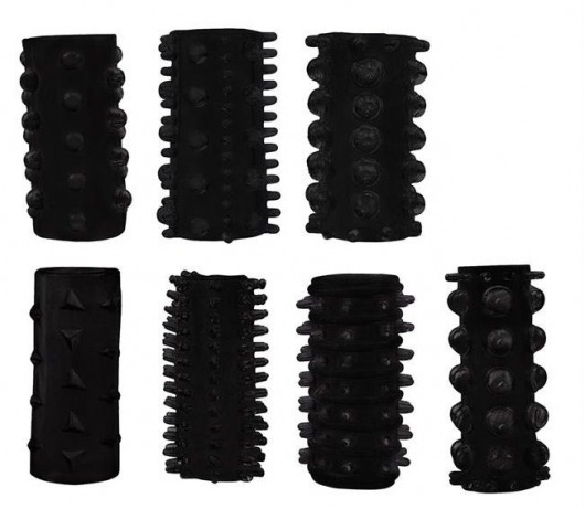Набор из 7 черных насадок PENIS SLEEVES SET - Dream Toys - в Новошахтинске купить с доставкой