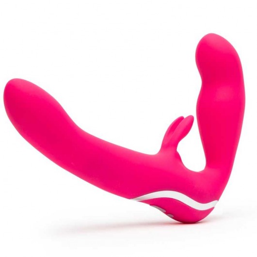 Ярко-розовый безремневой страпон Rechargeable Vibrating Strapless Strap-On - Happy Rabbit - купить с доставкой в Новошахтинске