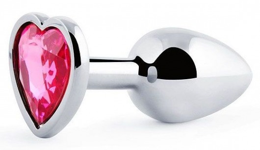 Серебристая анальная пробка с малиновым кристаллом-сердечком - 7 см. - Anal Jewelry Plug - купить с доставкой в Новошахтинске