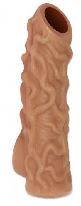 Телесная насадка с венками и открытой головкой Nude Sleeve L - 14 см. - KOKOS - в Новошахтинске купить с доставкой