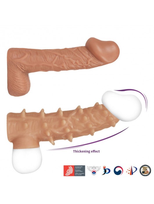 Телесная насадка с шипами и открытой головкой Nude Sleeve L - 14 см. - KOKOS - в Новошахтинске купить с доставкой