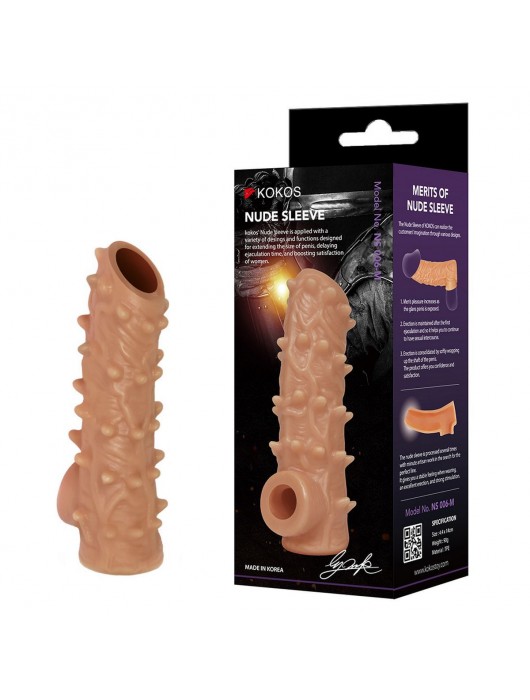 Телесная насадка с шипами и открытой головкой Nude Sleeve L - 14 см. - KOKOS - в Новошахтинске купить с доставкой