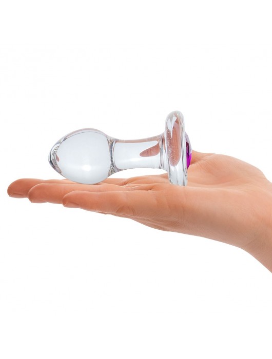 Стеклянная анальная пробка с фиолетовым стразом - 9 см. - Glas