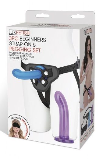 Страпон унисекс Beginners Strap-On с 2 насадками - 15 и 13 см. - Lux Fetish - купить с доставкой в Новошахтинске