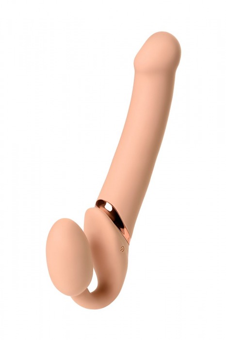 Телесный безремневой вибрострапон Vibrating Bendable Strap-On L - Strap-on-me - купить с доставкой в Новошахтинске
