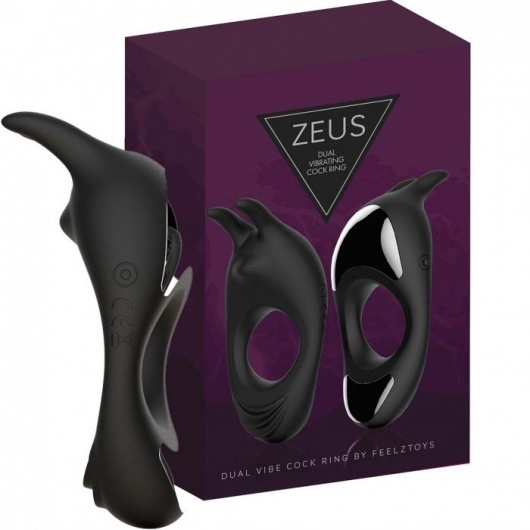 Черное эрекционное кольцо с двумя моторами Zeus Dual Vibe Cock Ring - FeelzToys - в Новошахтинске купить с доставкой