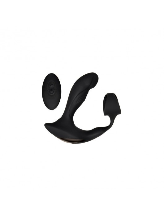 Черный вибромассажер простаты с эрекционным кольцом Strapped   Tapped - Zero Tolerance - в Новошахтинске купить с доставкой