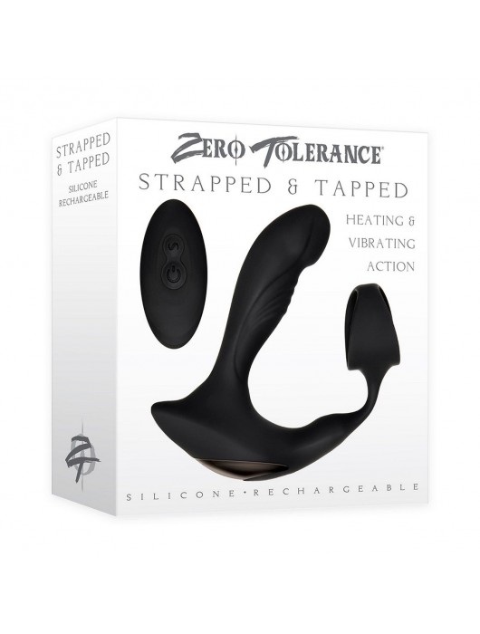 Черный вибромассажер простаты с эрекционным кольцом Strapped   Tapped - Zero Tolerance - в Новошахтинске купить с доставкой