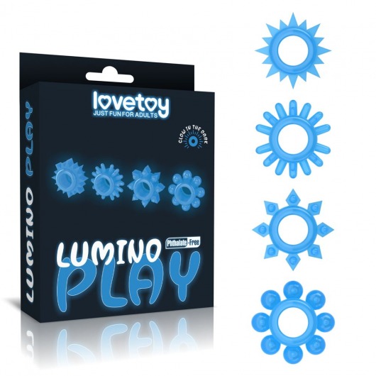 Набор из 4 голубых, светящихся в темноте эрекционных колец Lumino Play - Lovetoy - в Новошахтинске купить с доставкой