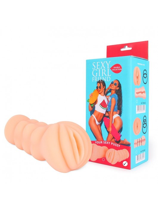 Телесный мастурбатор-вагина с комплектом эрекционных колец - Bior toys - в Новошахтинске купить с доставкой