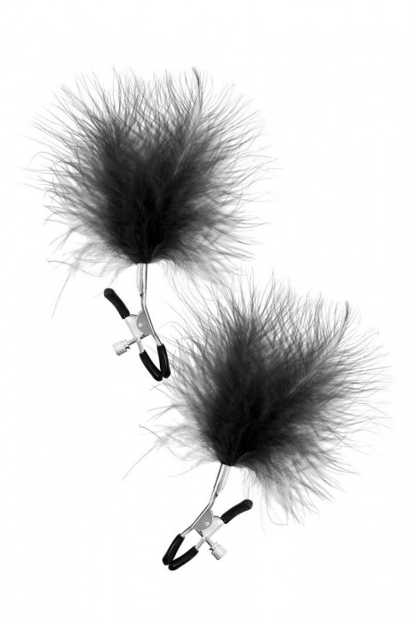 Зажимы на соски с черными пуховыми кисточками Sweet Caress Feather Nipple Clumps - Sweet Caress - купить с доставкой в Новошахтинске