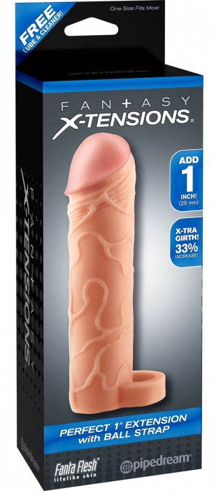 Телесная насадка с кольцом Perfect 1 Extension with Ball Strap - 17 см. - Pipedream - в Новошахтинске купить с доставкой
