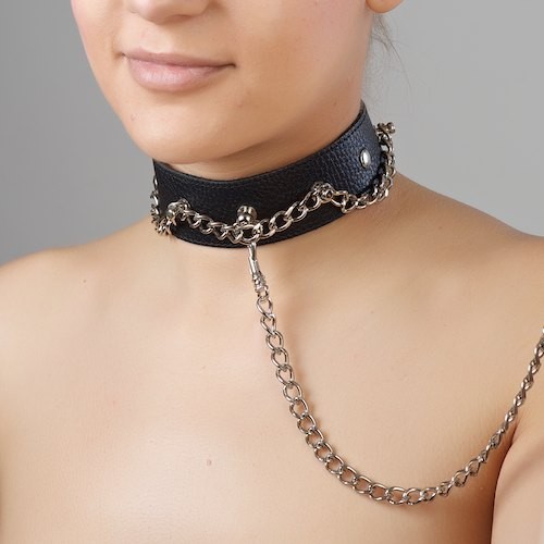 Чёрный ошейник из натуральной кожи - Sitabella - купить с доставкой в Новошахтинске