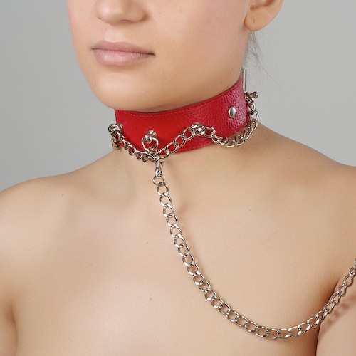 Красный ошейник из натуральной кожи - Sitabella - купить с доставкой в Новошахтинске