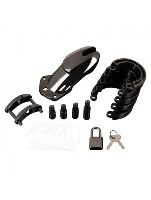 Черная акриловая клетка целомудрия для члена с замком - BlueLine - купить с доставкой в Новошахтинске