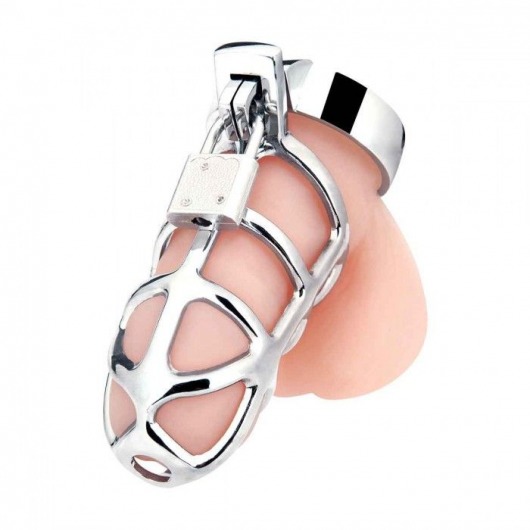 Серебристая металлическая клетка для члена с замком Enslave Cock Cage - BlueLine - купить с доставкой в Новошахтинске