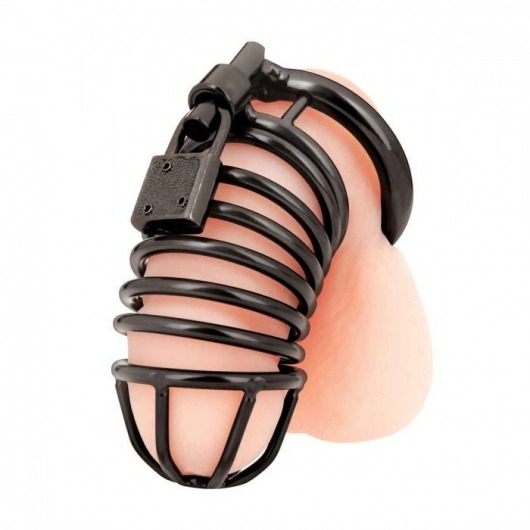 Черная металлическая клетка с замком Deluxe Chastity Cage - BlueLine - купить с доставкой в Новошахтинске