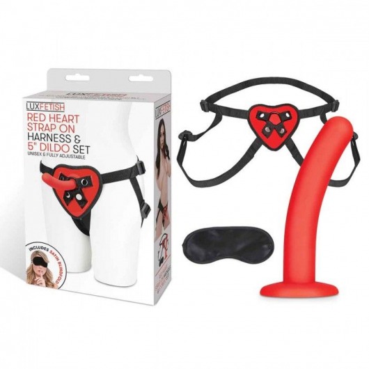 Красный поясной фаллоимитатор Red Heart Strap on Harness   5in Dildo Set - 12,25 см. - Lux Fetish - купить с доставкой в Новошахтинске