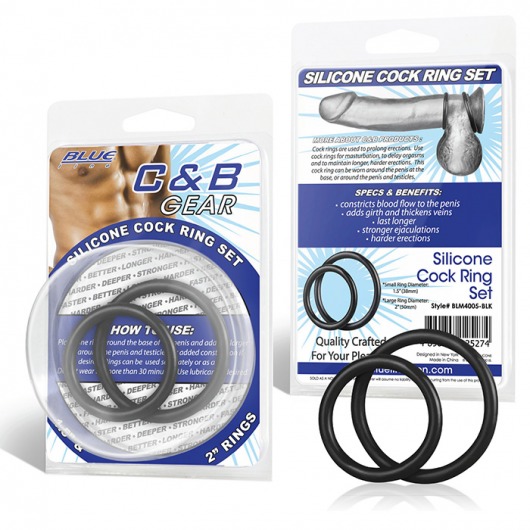 Набор из двух черных силиконовых колец разного диаметра SILICONE COCK RING SET - BlueLine - в Новошахтинске купить с доставкой