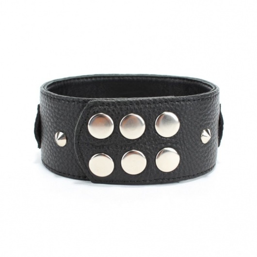 Черный кожаный ошейник с короткими шипами - БДСМ Арсенал - купить с доставкой в Новошахтинске