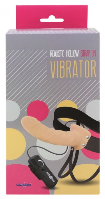 Полый страпон телесного цвета с встроенным вибратором - 20 см. - Seven Creations - купить с доставкой в Новошахтинске