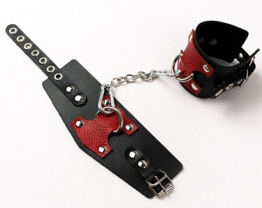 Черные кожаные оковы с красными вставками - Crazy Handmade - купить с доставкой в Новошахтинске