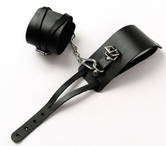 Черные кожаные оковы с креплением в виде веревочек - Crazy Handmade - купить с доставкой в Новошахтинске